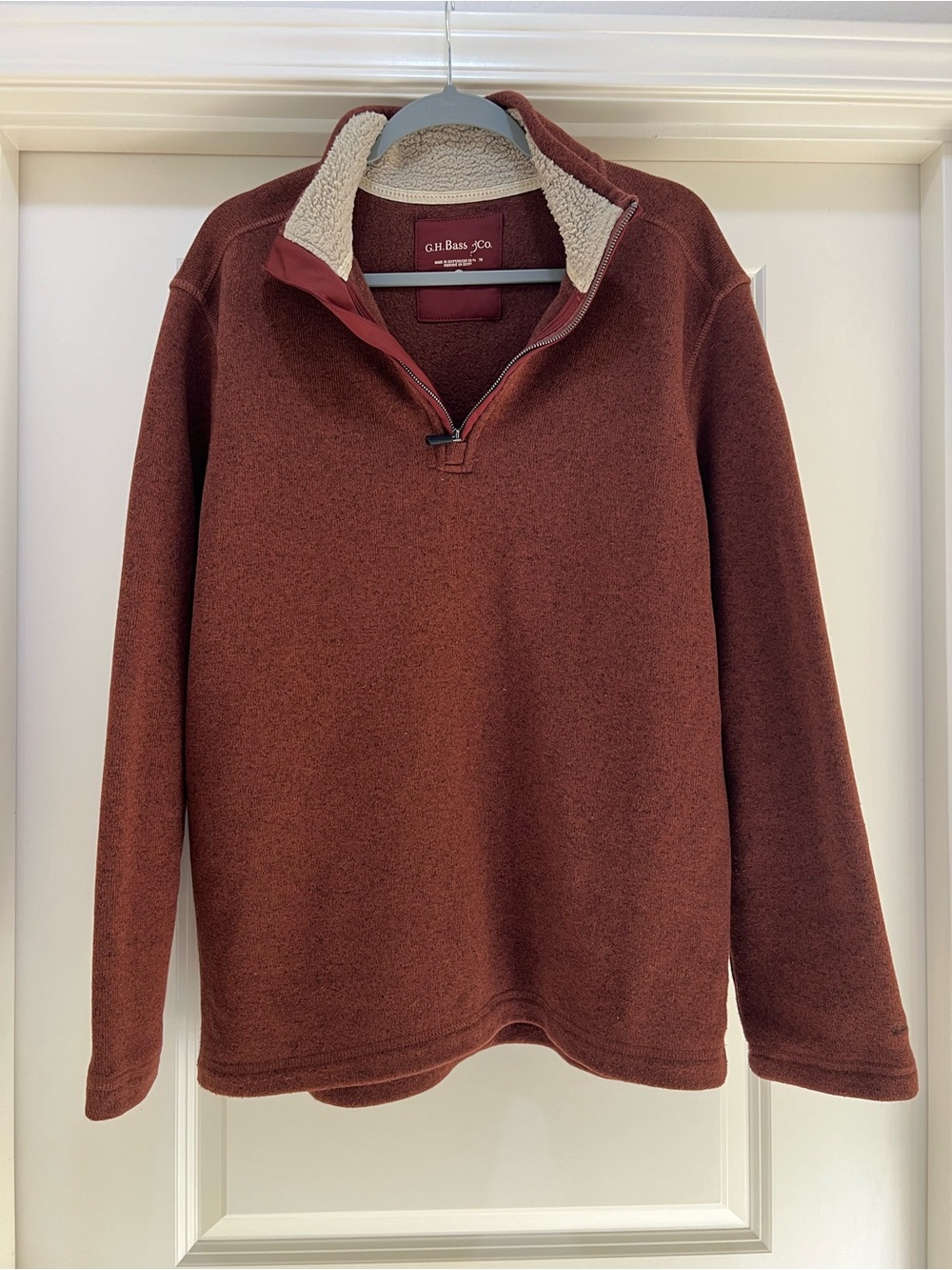 G.H. Bass & Co. Men’s Rust Brown Quarter-Zip Sherpa Collar Sweater